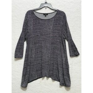 Alfani Womens XL Top Black White Abstract Print 3/4 Sleeve Tunic
